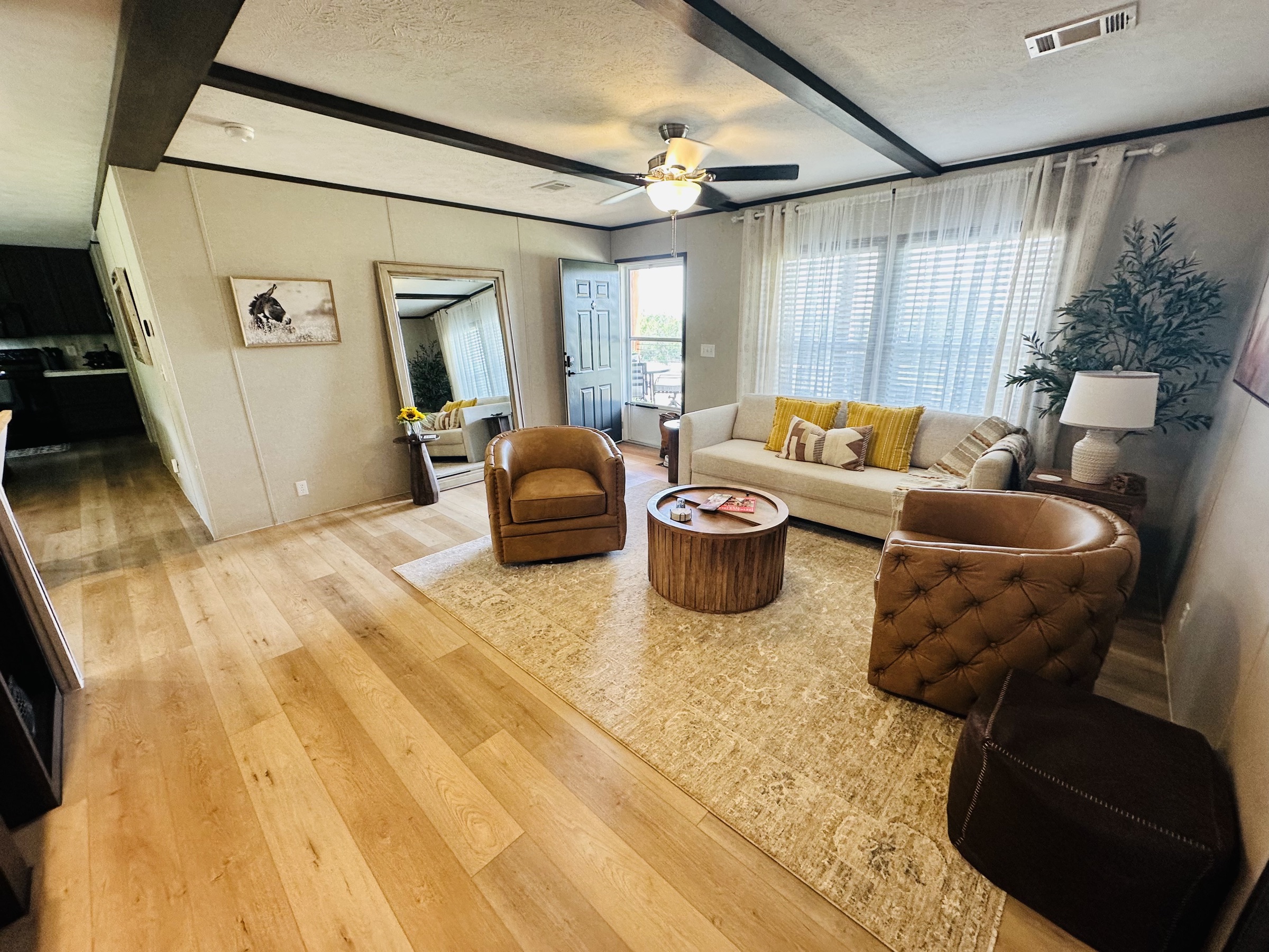 Living and dining area with natural light